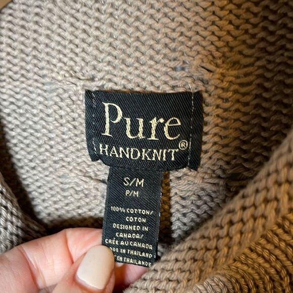 EUC Pure Handknit Taupe Roll Neck Bell Sleeve Sweater Dress S/M - Picture 3 of 8
